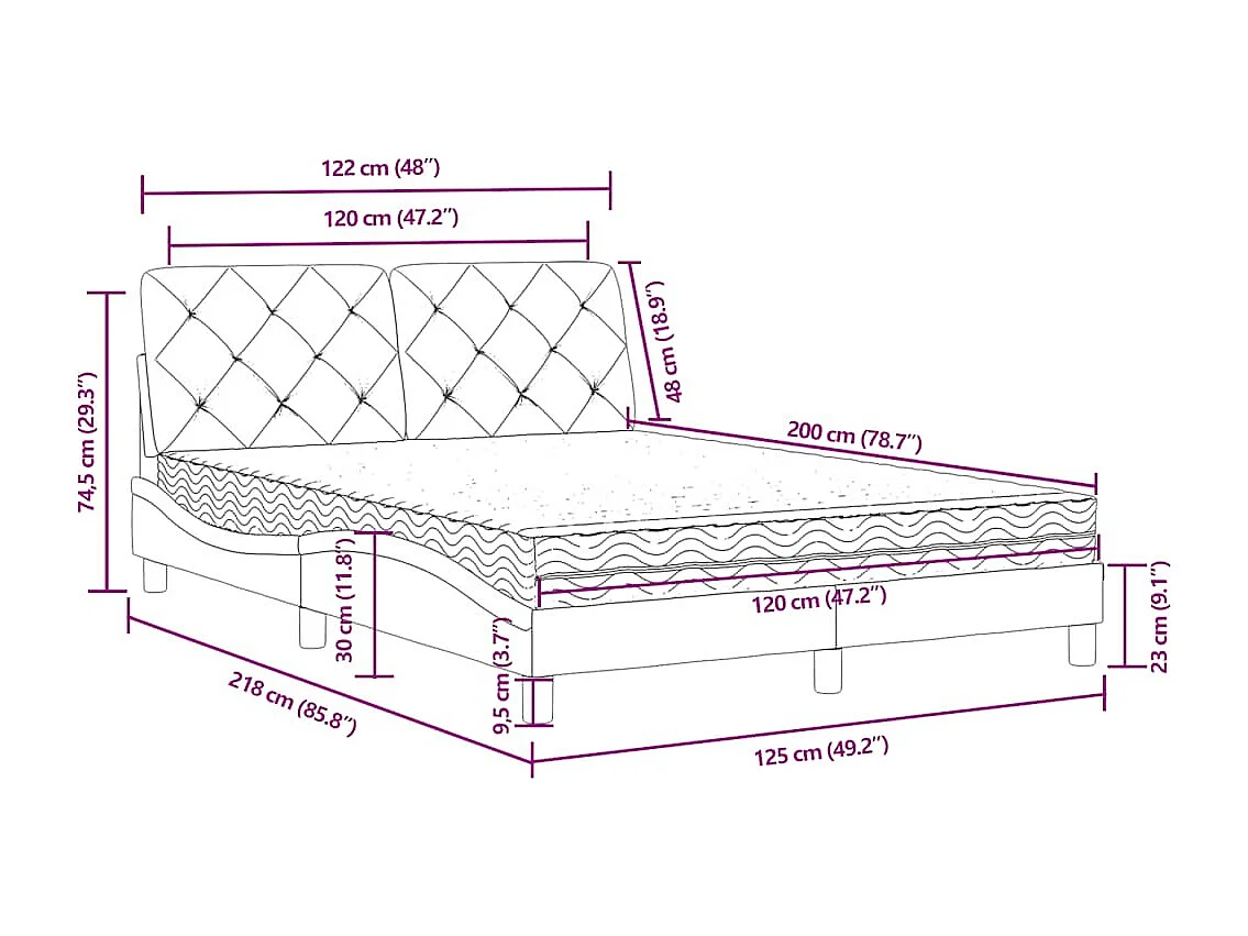 Lit avec matelas bleu 120x200 cm velours