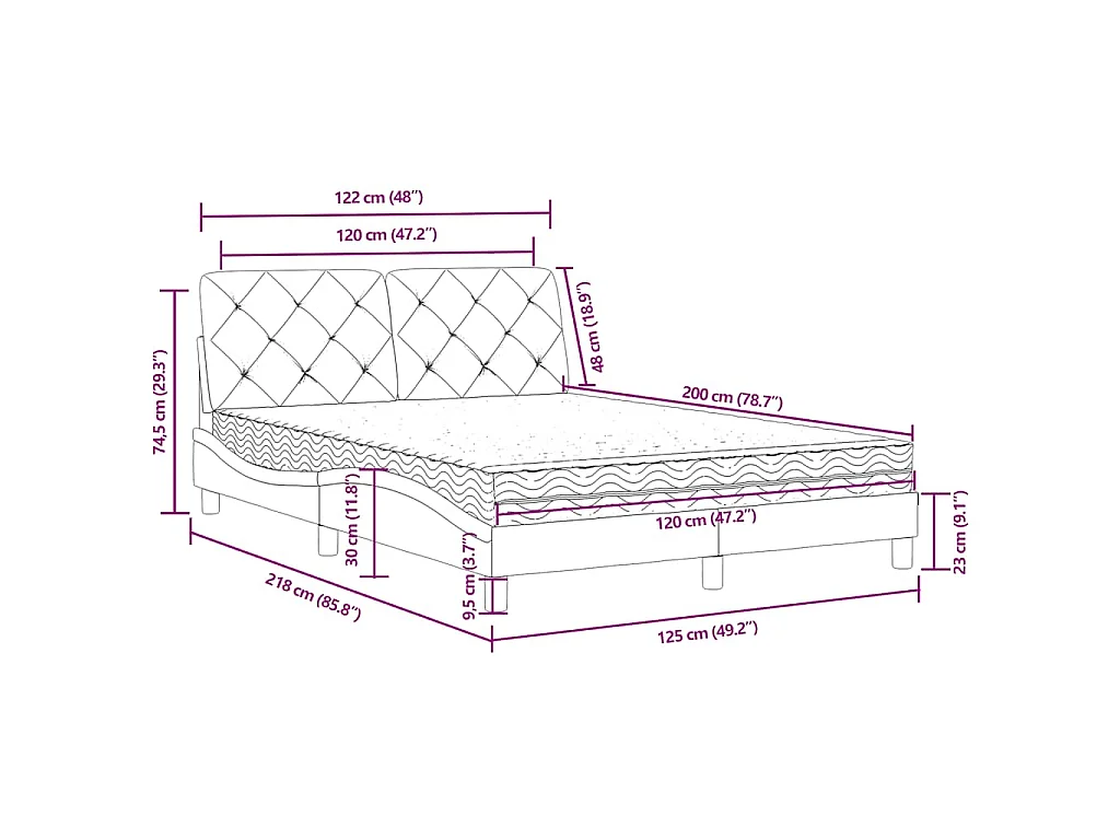 Bett mit Matratze Blau 120x200 cm Samt