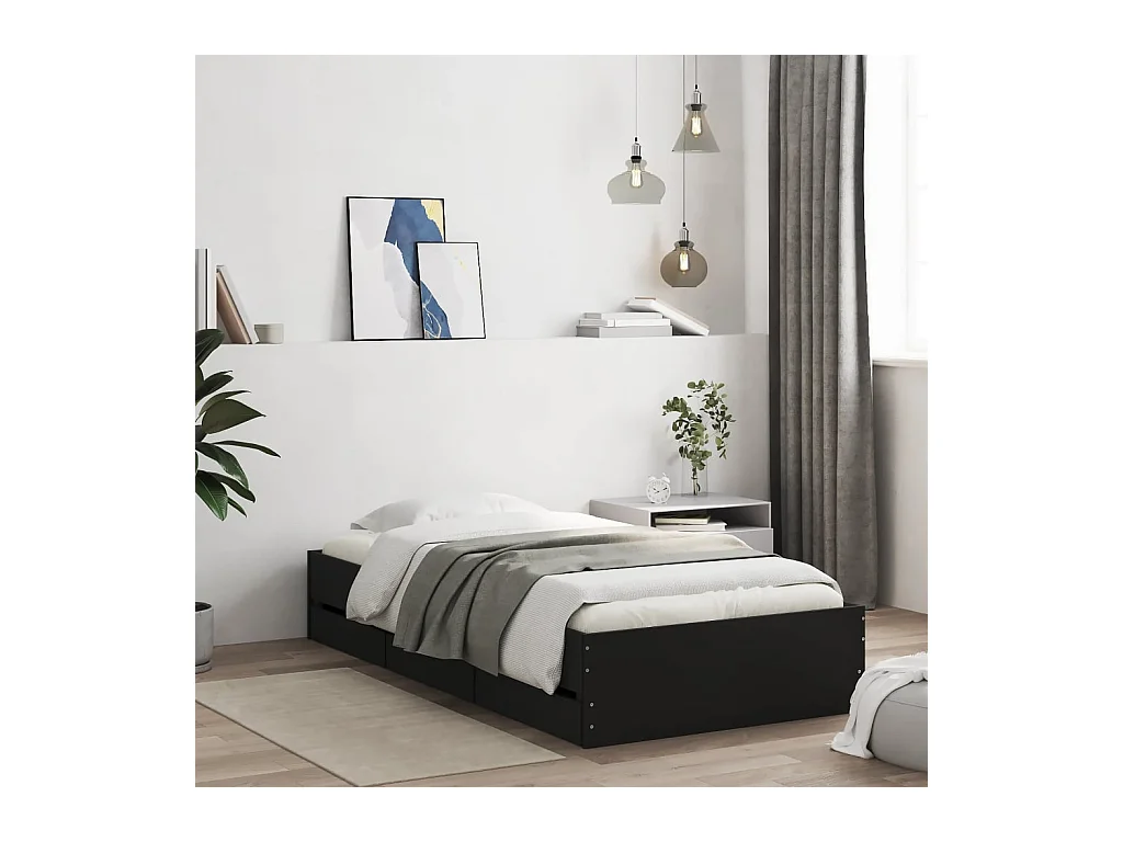 Cadre de lit avec tiroirs sans matelas noir 90x200 cm