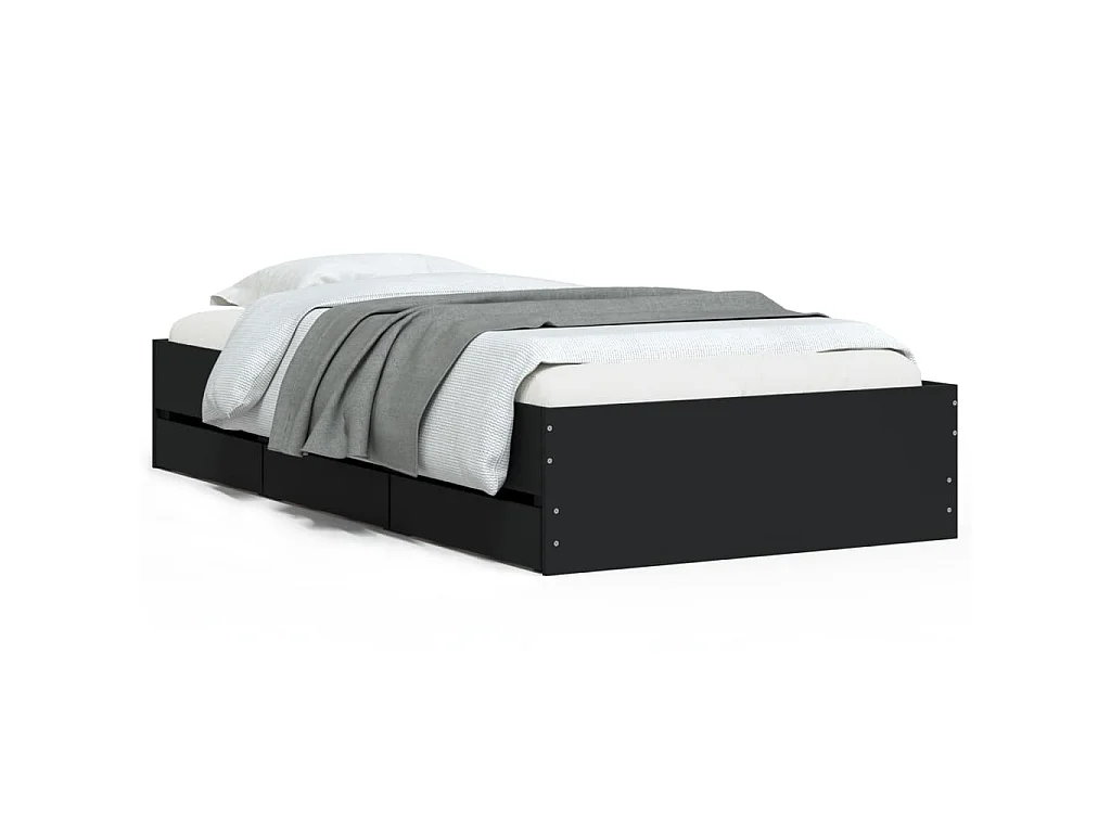 Cadre de lit avec tiroirs sans matelas noir 90x200 cm