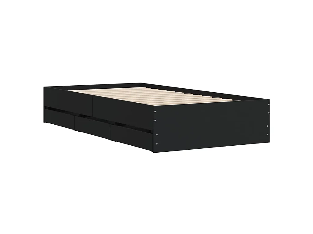 Cadre de lit avec tiroirs sans matelas noir 90x200 cm