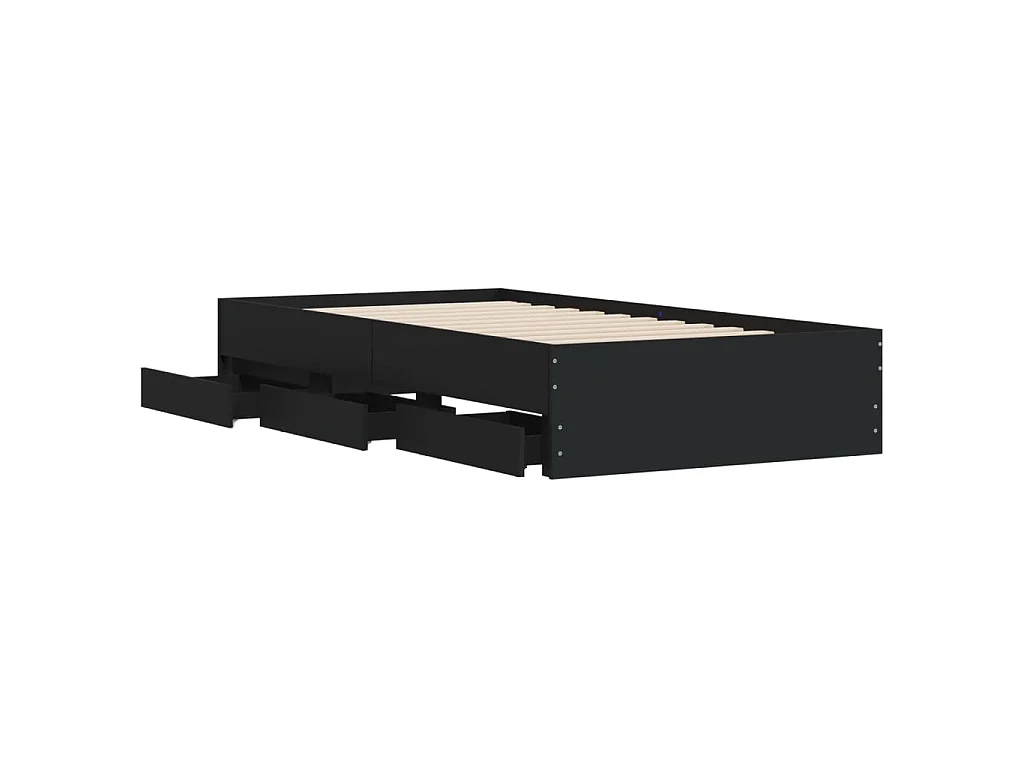 Cadre de lit avec tiroirs sans matelas noir 90x200 cm