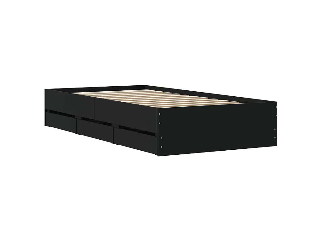 Cadre de lit avec tiroirs sans matelas noir 90x200 cm