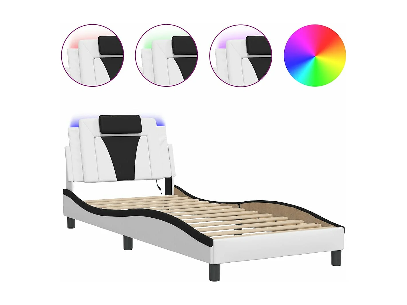 Estructura de cama Viana con LED sin colchón blanco y negro 90x190cm