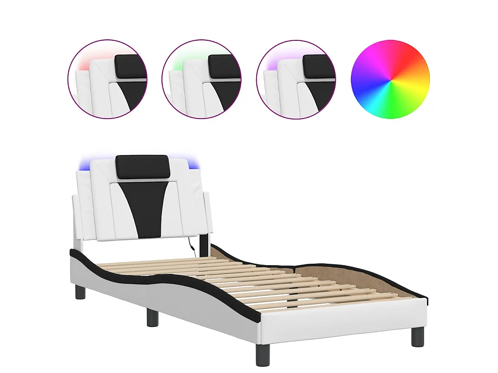 Bettgestell "Viana" mit LED ohne Matratze Weiß und Schwarz 90x190 cm