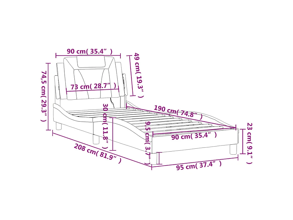 Bettgestell "Viana" mit LED ohne Matratze Weiß und Schwarz 90x190 cm