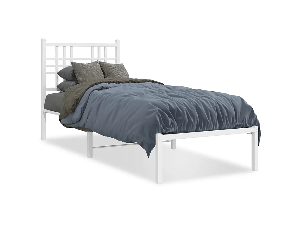 Cadre de lit métal sans matelas avec tête de lit blanc 75x190cm