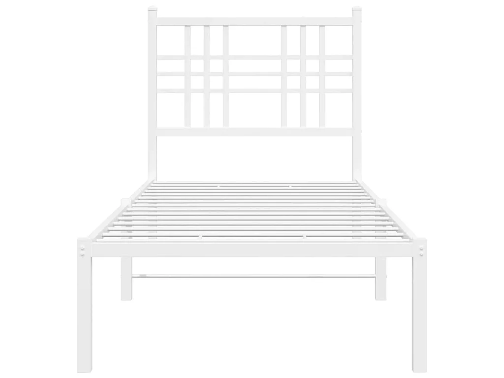 Cadre de lit métal sans matelas avec tête de lit blanc 75x190cm