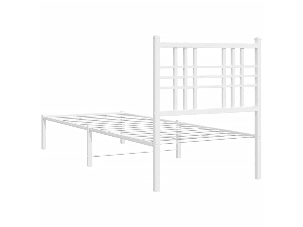 Cadre de lit métal sans matelas avec tête de lit blanc 75x190cm