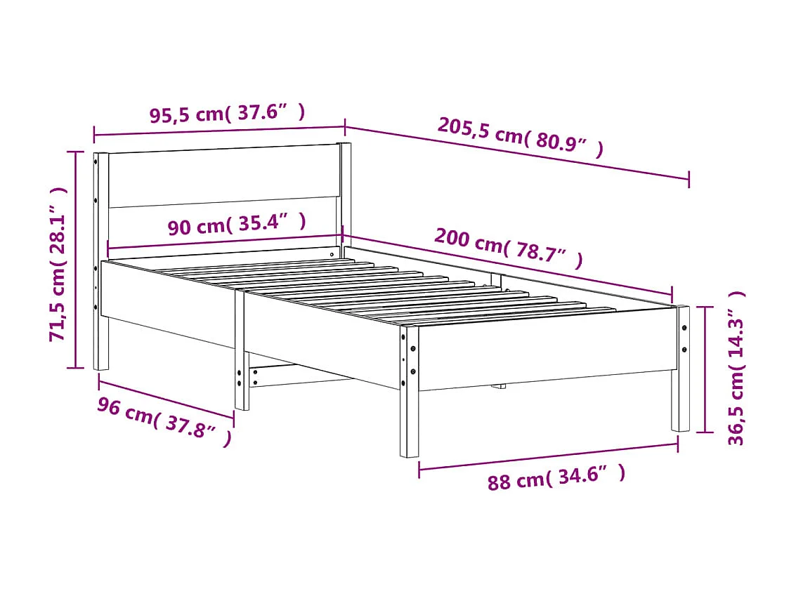 Bedframe zonder matras massief grenenhout wasbruin 90x200 cm