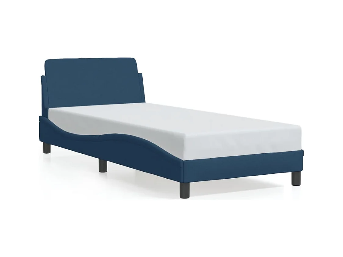 Cadre de lit avec tête de lit sans matelas bleu 90x200 cm tissu