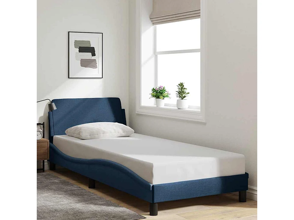 Estructura de cama con cabecero Dover tela azul 90x200 cm