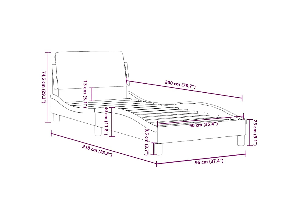Estructura de cama con cabecero Dover tela azul 90x200 cm