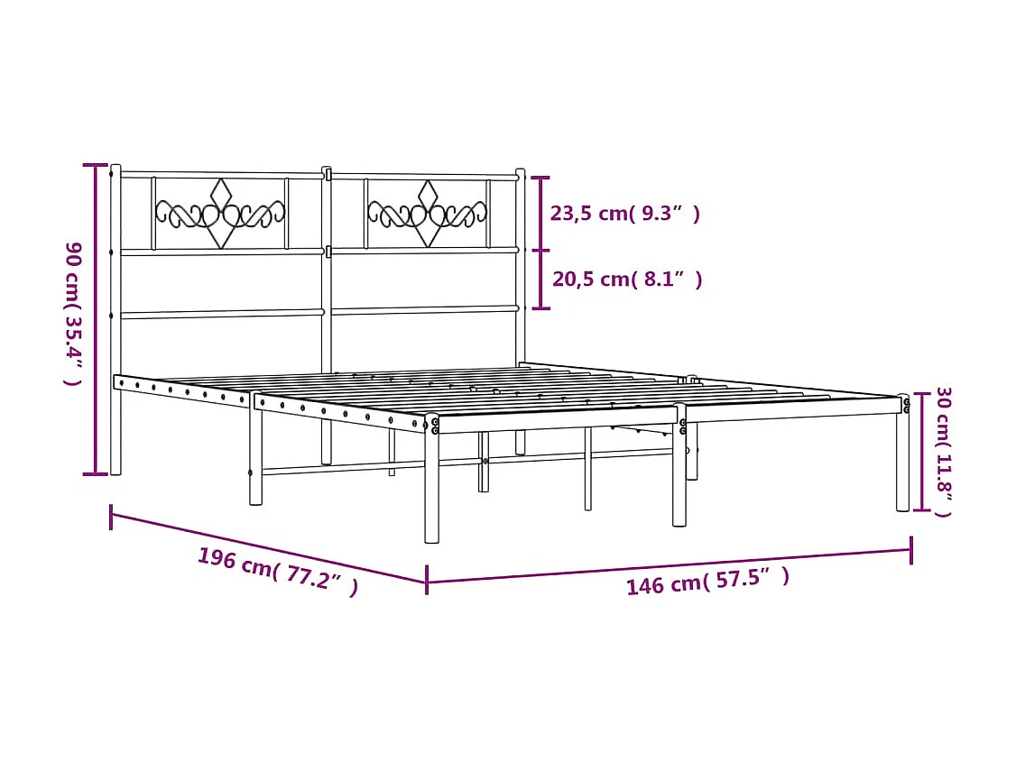 Bedframe met hoofdbord metaal wit 140x190 cm