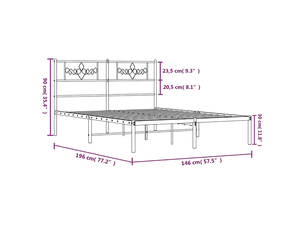 Bedframe met hoofdbord metaal wit 140x190 cm