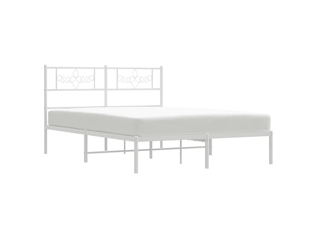 Cadre de lit métal sans matelas et tête de lit blanc 140x190 cm