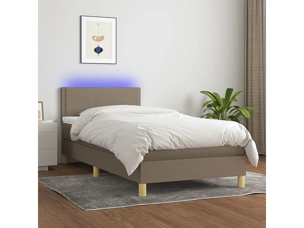 Sommier à lattes de lit avec matelas LED Taupe 80x200 cm Tissu