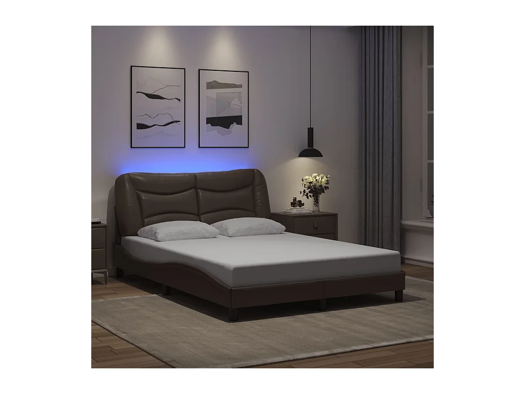Cadre de lit avec LED sans matelas marron 140x200 cm