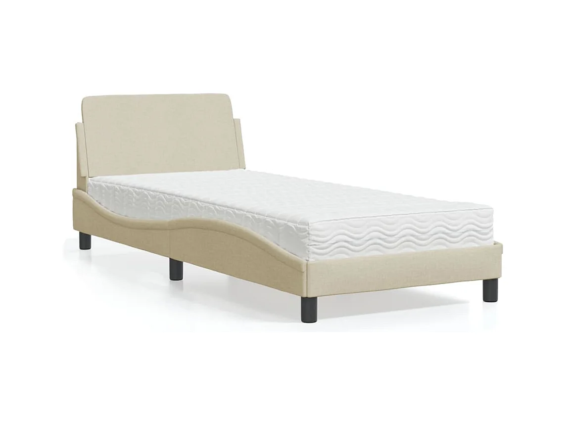 Lit avec matelas crème 90x200 cm tissu