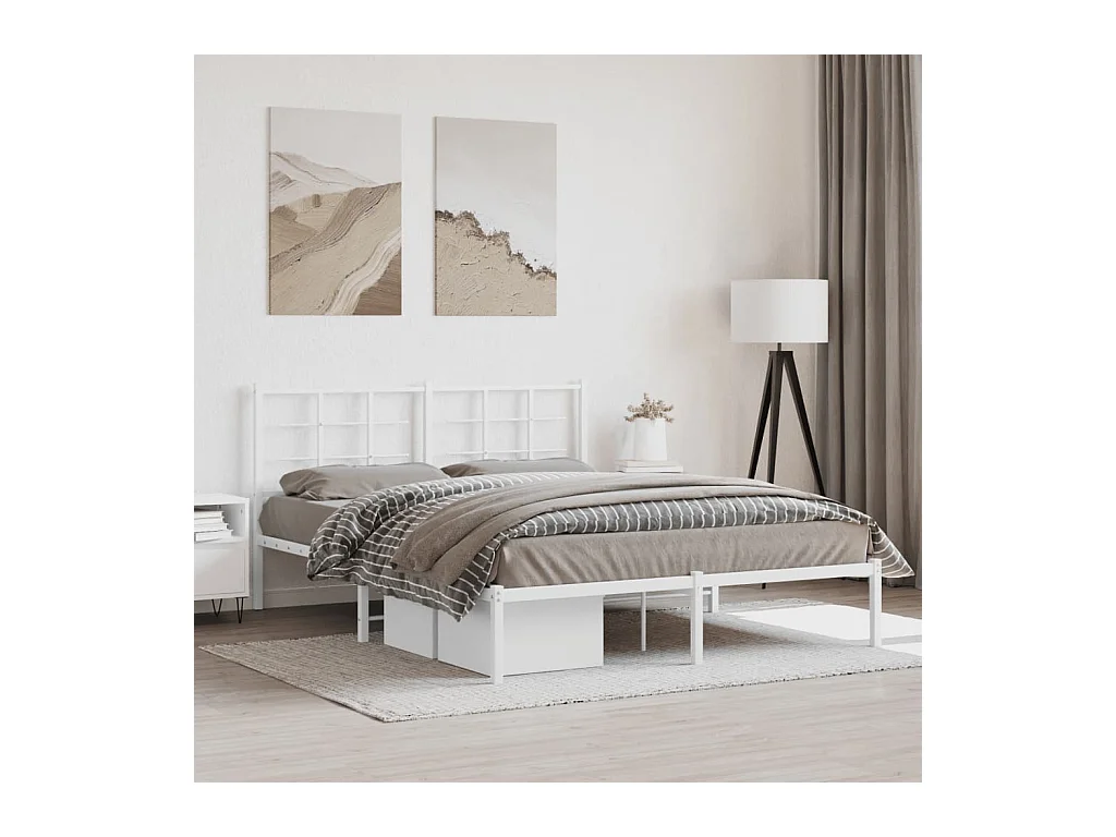 Cadre de lit métal sans matelas et tête de lit blanc 160x200 cm