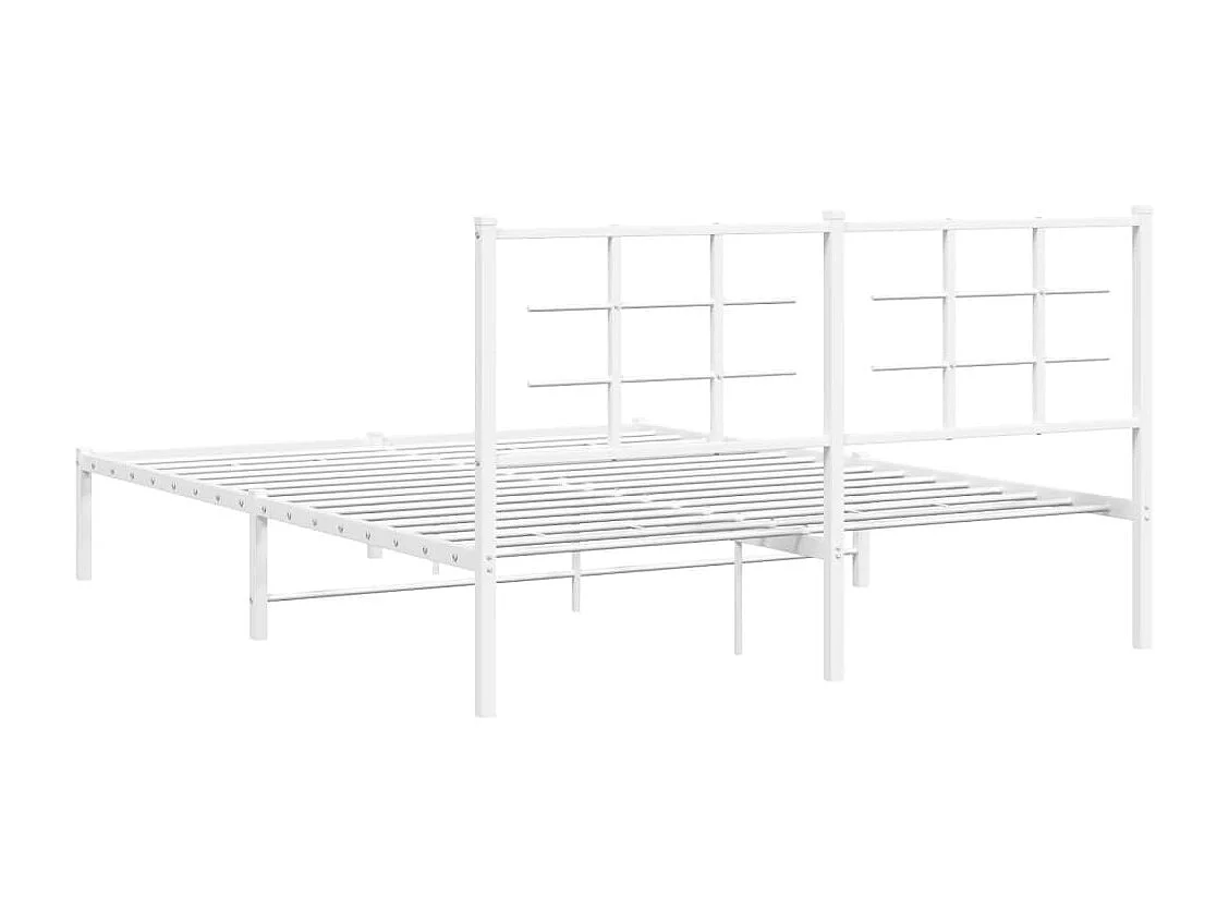 Cadre de lit métal sans matelas et tête de lit blanc 160x200 cm