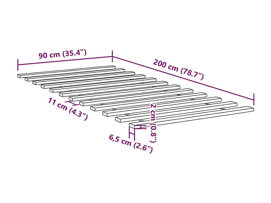 Láminas de somier de cama madera maciza de pino 90x200 cm