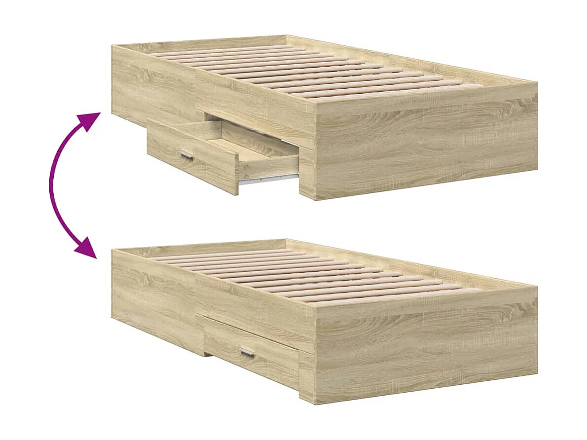 Cadre de lit avec tiroirs sans matelas chêne sonoma 75x190 cm