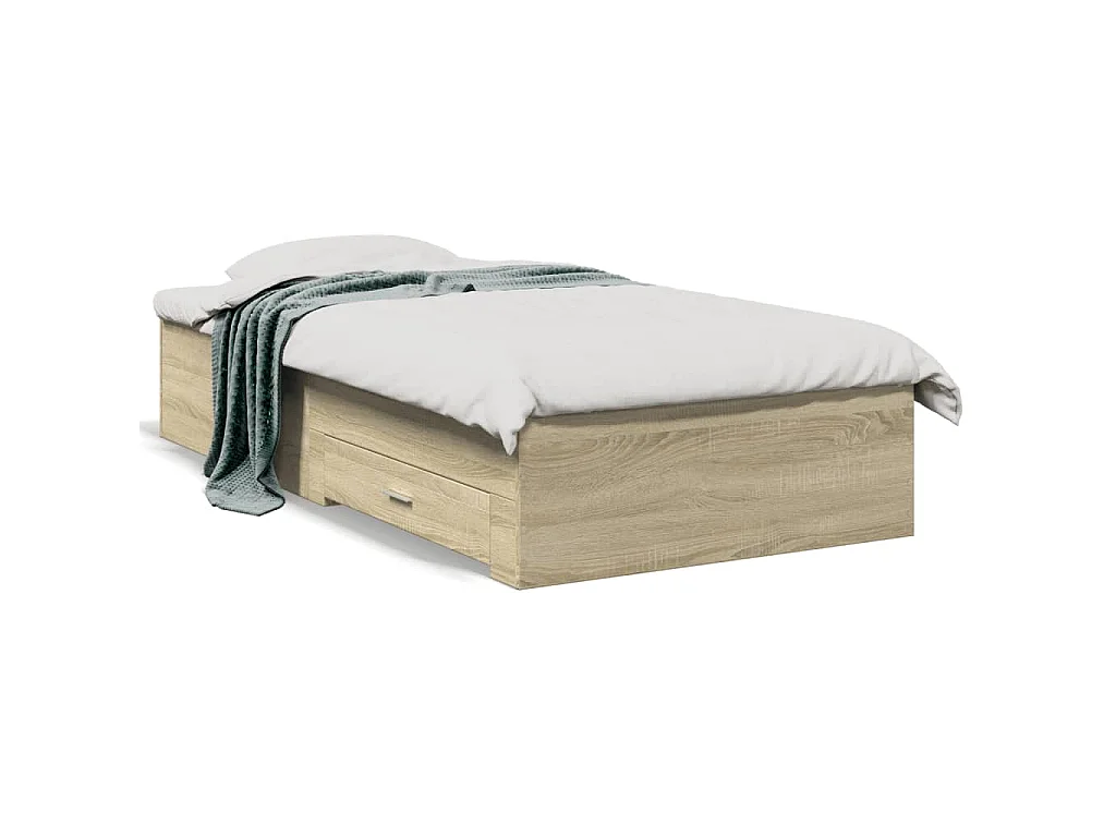 Cadre de lit avec tiroirs sans matelas chêne sonoma 75x190 cm