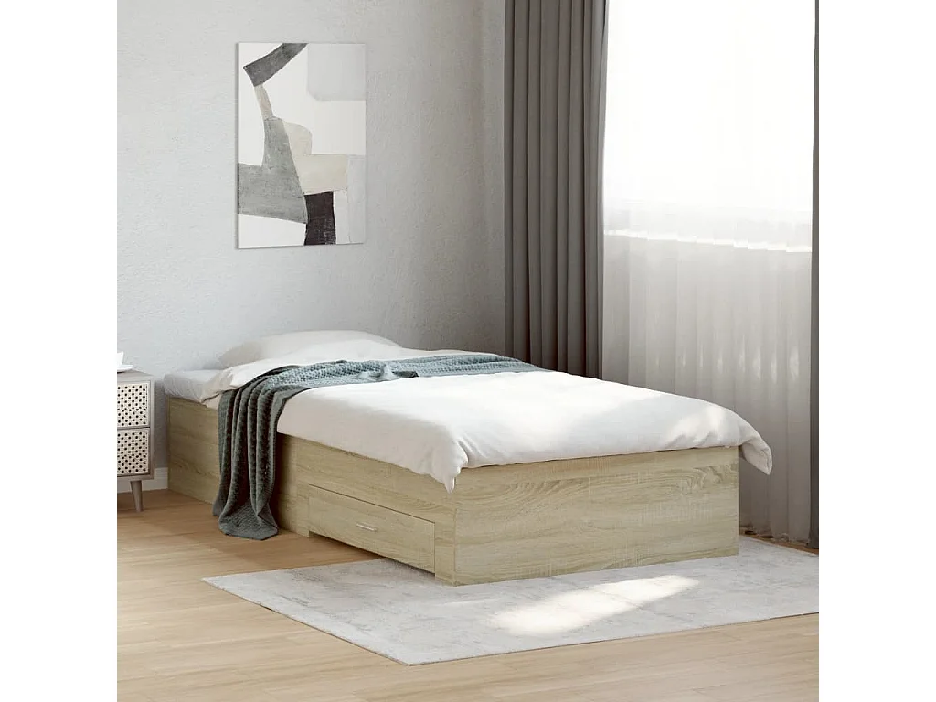 Cadre de lit avec tiroirs sans matelas chêne sonoma 75x190 cm