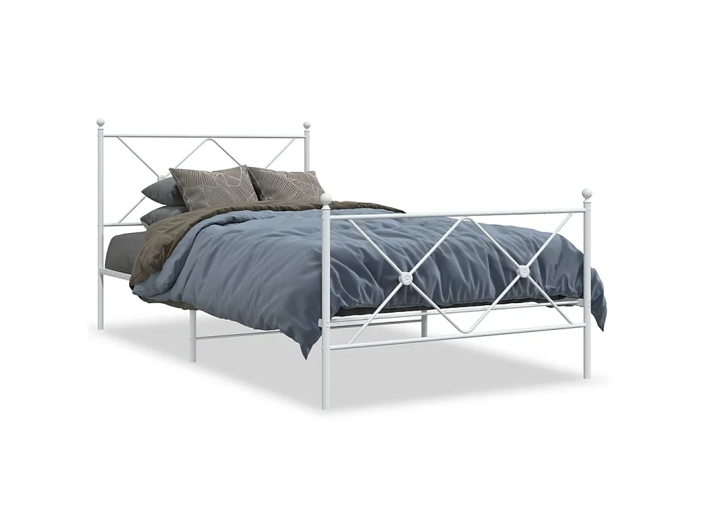 Cadre de lit métal sans matelas et pied de lit blanc 100x200 cm