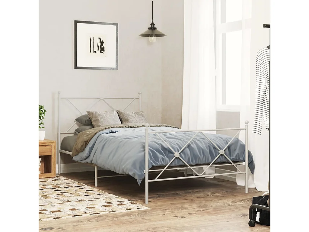 Cadre de lit métal sans matelas et pied de lit blanc 100x200 cm