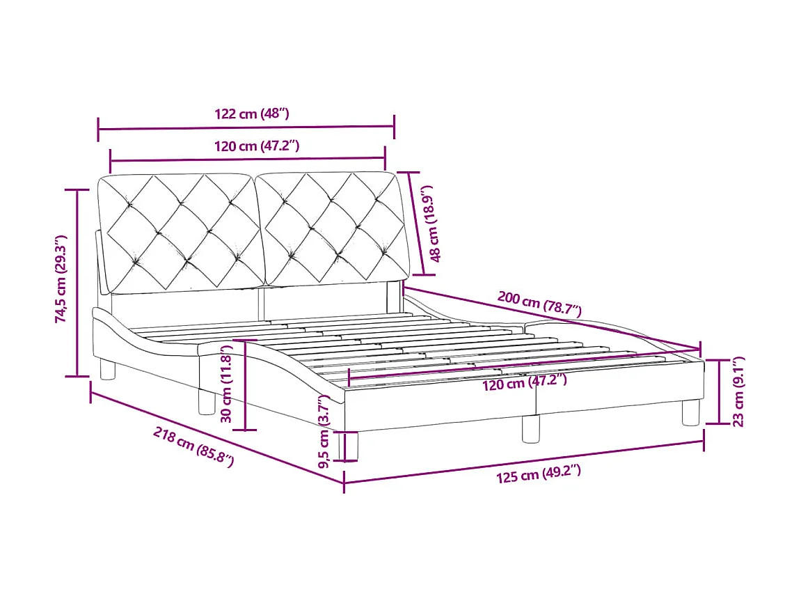 Cadre de lit sans matelas bleu 120x200 cm velours