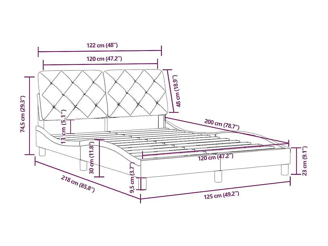 Cadre de lit sans matelas bleu 120x200 cm velours