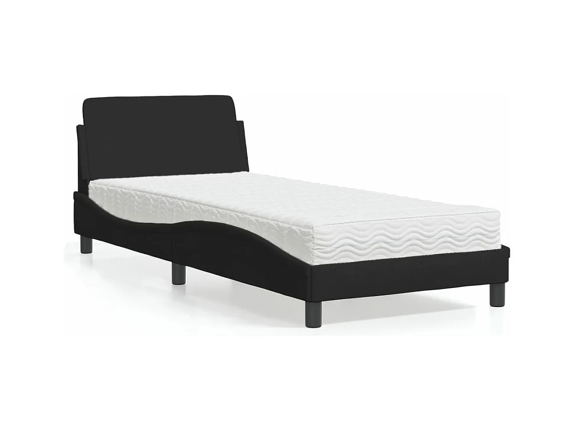 Lit avec matelas noir 90x200 cm tissu