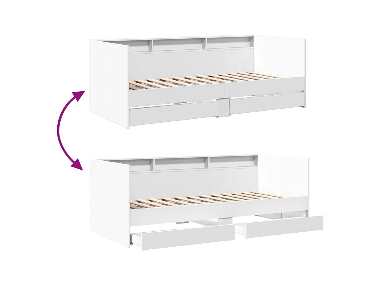 Lit de jour avec tiroirs sans matelas blanc 75x190 cm
