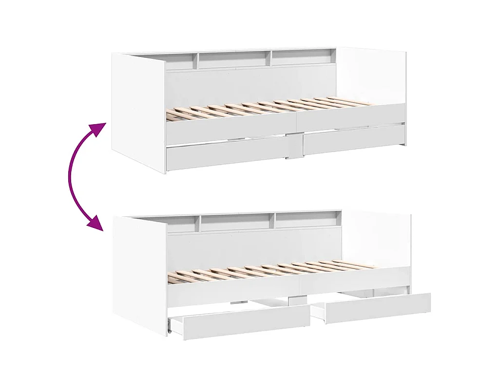 Divano Letto con Cassetti senza Materasso Bianco 75x190 cm