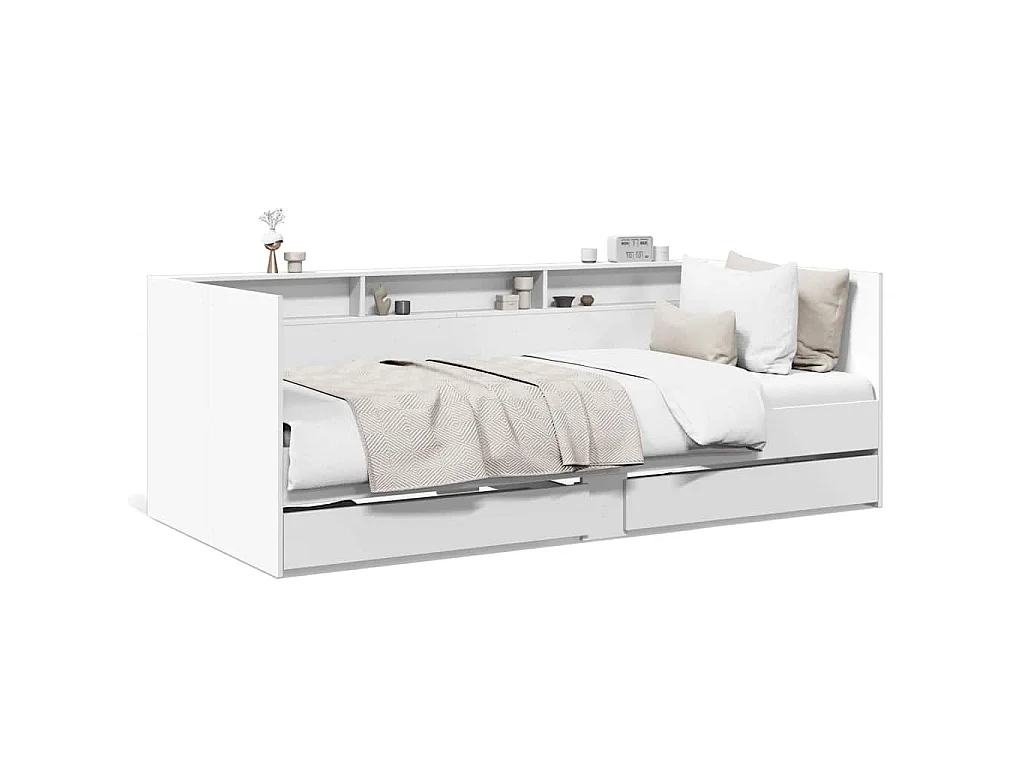 Divano Letto con Cassetti senza Materasso Bianco 75x190 cm
