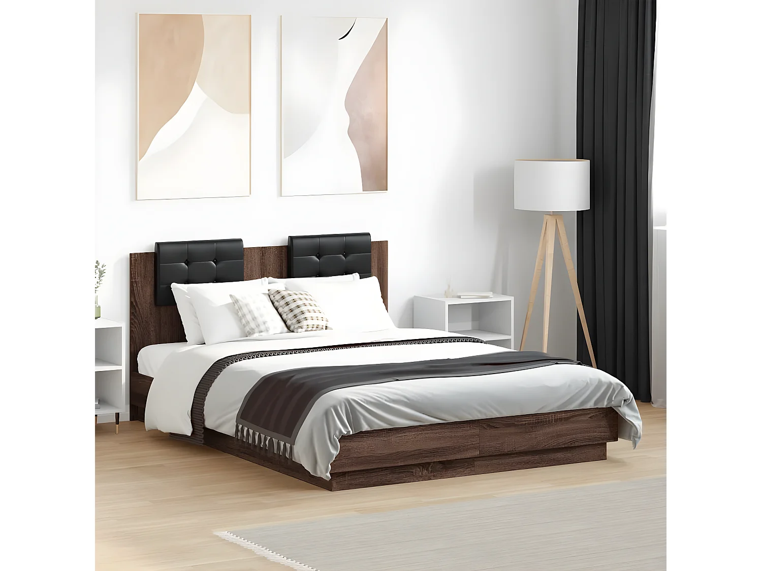 Cadre de lit avec LED sans matelas chêne marron 140x190 cm