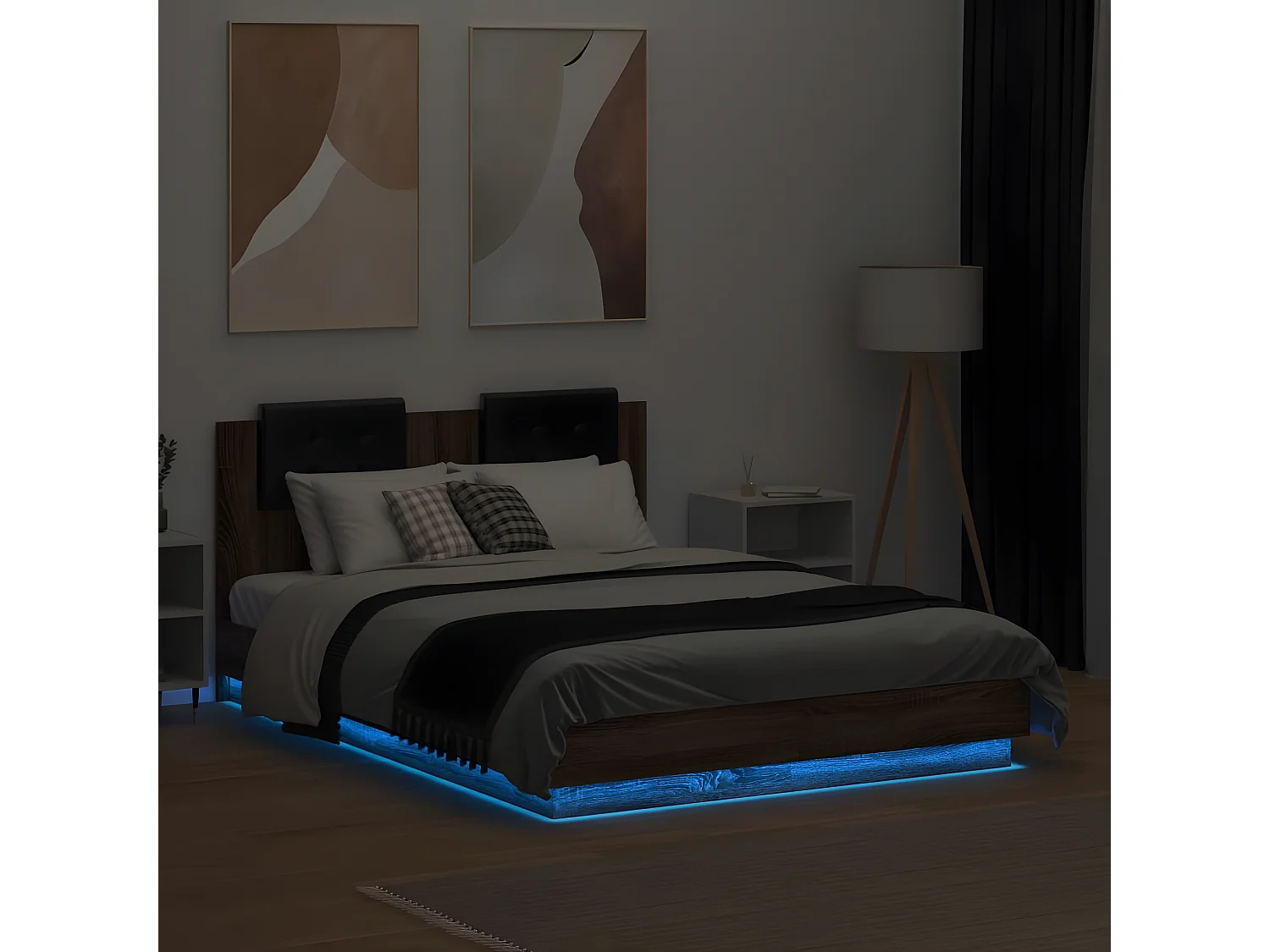 Cadre de lit avec LED sans matelas chêne marron 140x190 cm