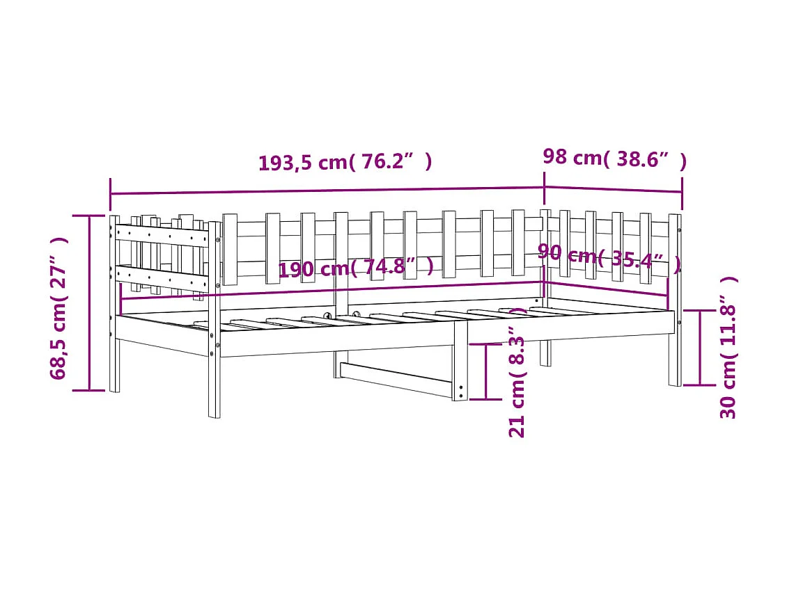 Lit de jour sans matelas noir 90x190 cm bois de pin massif