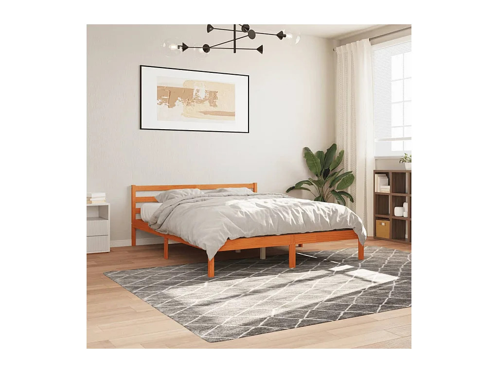 Cama sin colchón madera maciza de pino marrón cera 160x200 cm