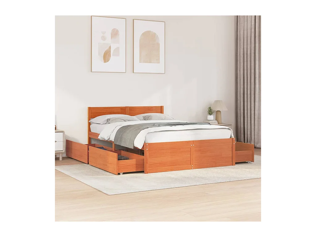 Cadre de lit sans matelas cire marron 140x190cm bois pin massif