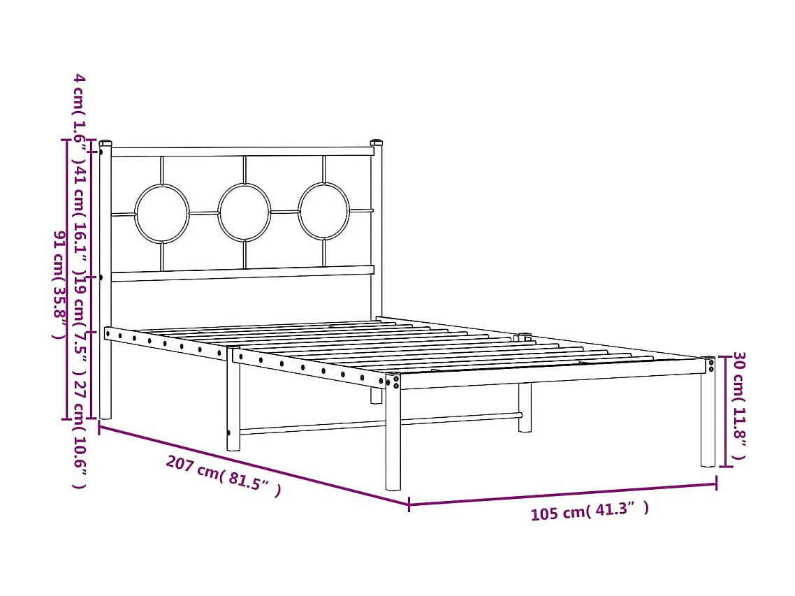 Cadre de lit métal sans matelas et tête de lit blanc 100x200 cm