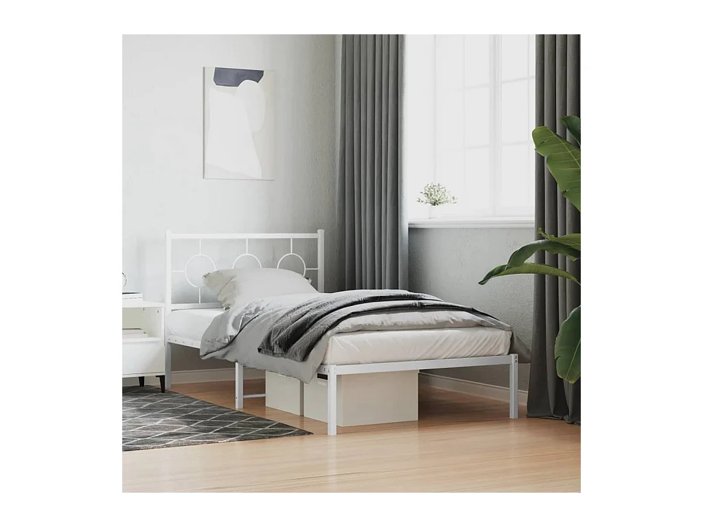 Cadre de lit métal sans matelas et tête de lit blanc 100x200 cm