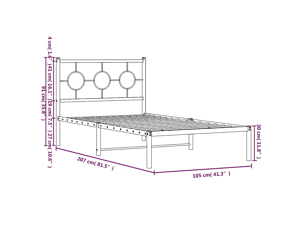 Bedframe met hoofdbord metaal wit 100x200 cm