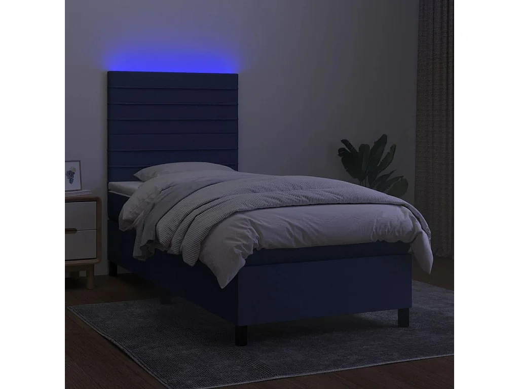 Boxspringbett mit Matratze & LED Blau 90x190 cm Stoff