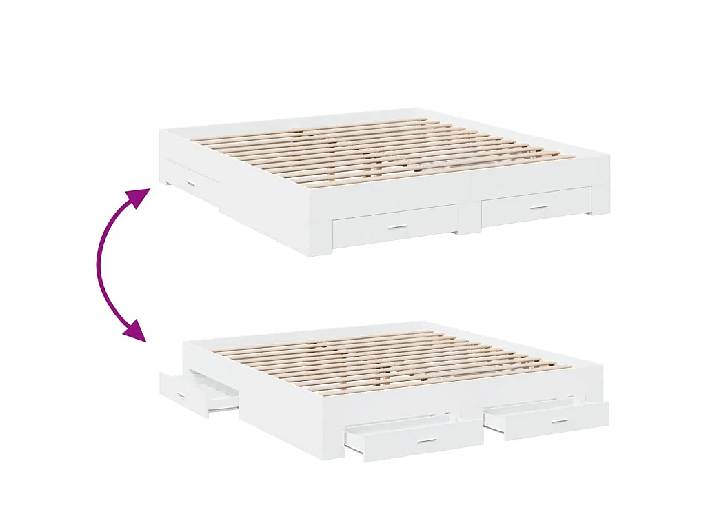 Cadre de lit avec tiroirs sans matelas blanc 200x200 cm