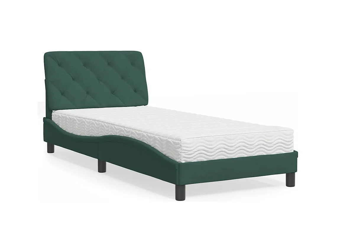 Lit avec matelas vert foncé 90x200 cm velours