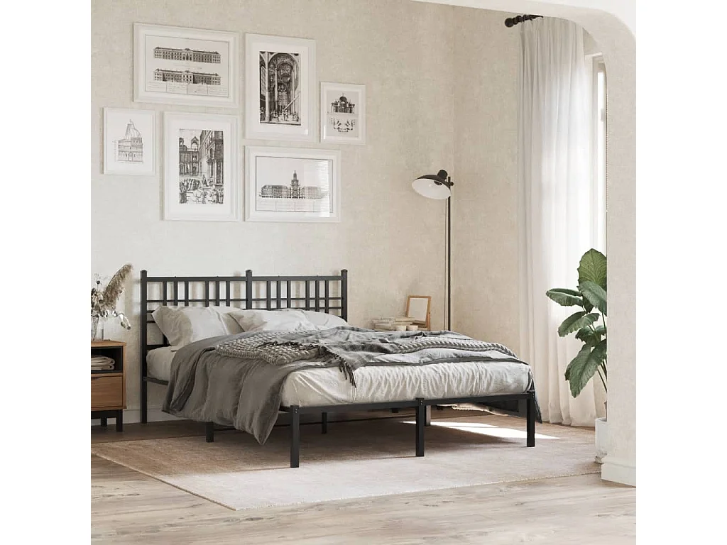 Bettgestell mit Kopfteil Metall Schwarz 140x190 cm