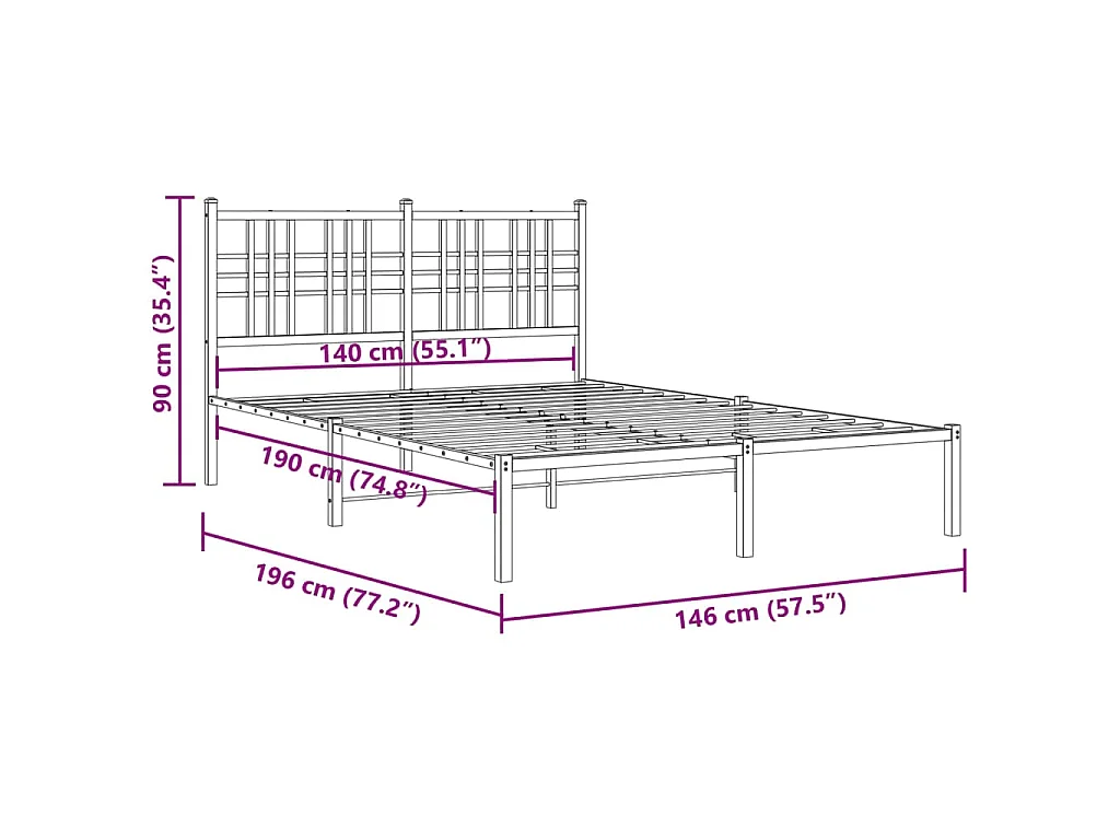 Bettgestell mit Kopfteil Metall Schwarz 140x190 cm